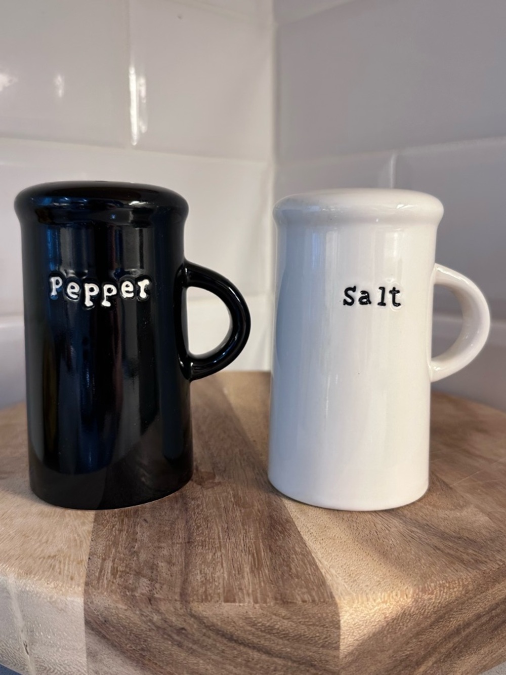 Pottery Barn Black Pepper and White Salt Ceramic Shakers